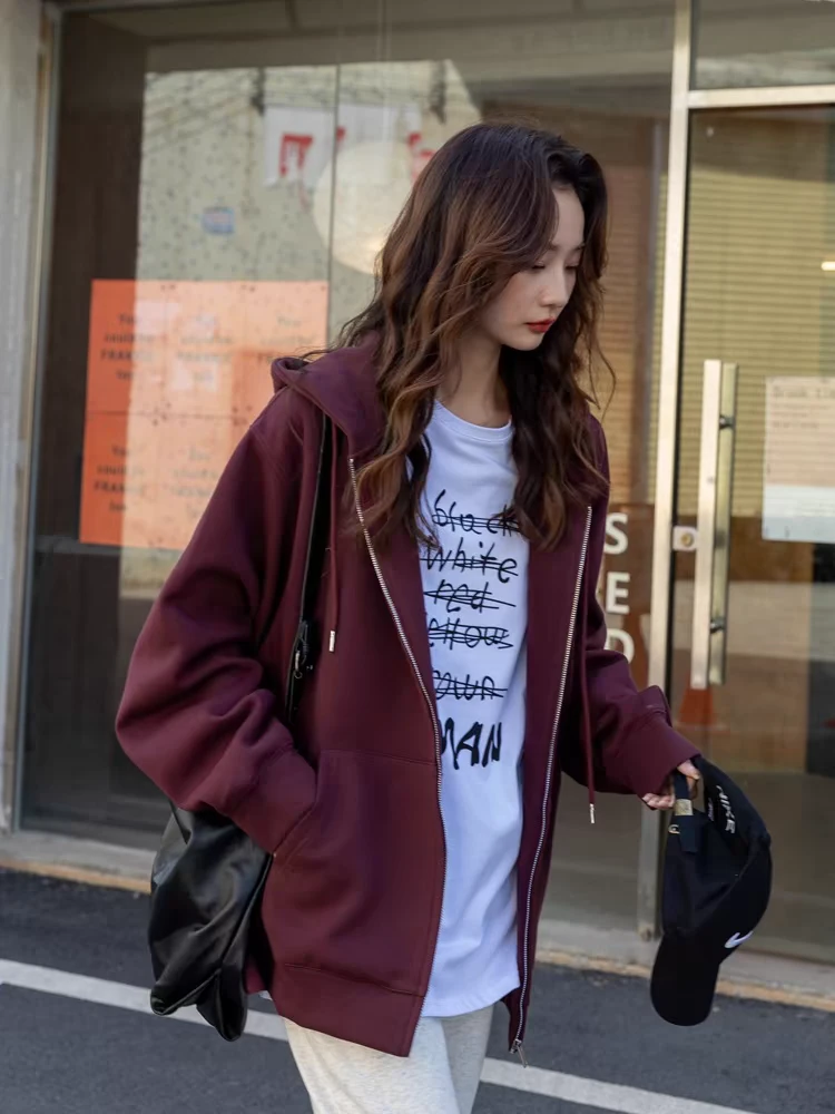 22235连帽宽松型纯欲风卫衣运动宽松韩版时尚百搭休闲（7）