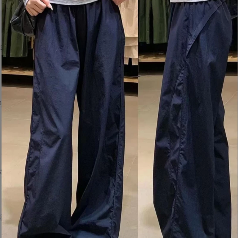 【正品锦纶+氨纶】美式复古阔腿休闲工装裤夏新款2025高腰遮肉显瘦