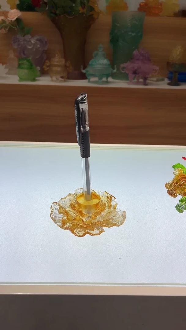 琉璃手工艺品琥珀色牡丹花笔插