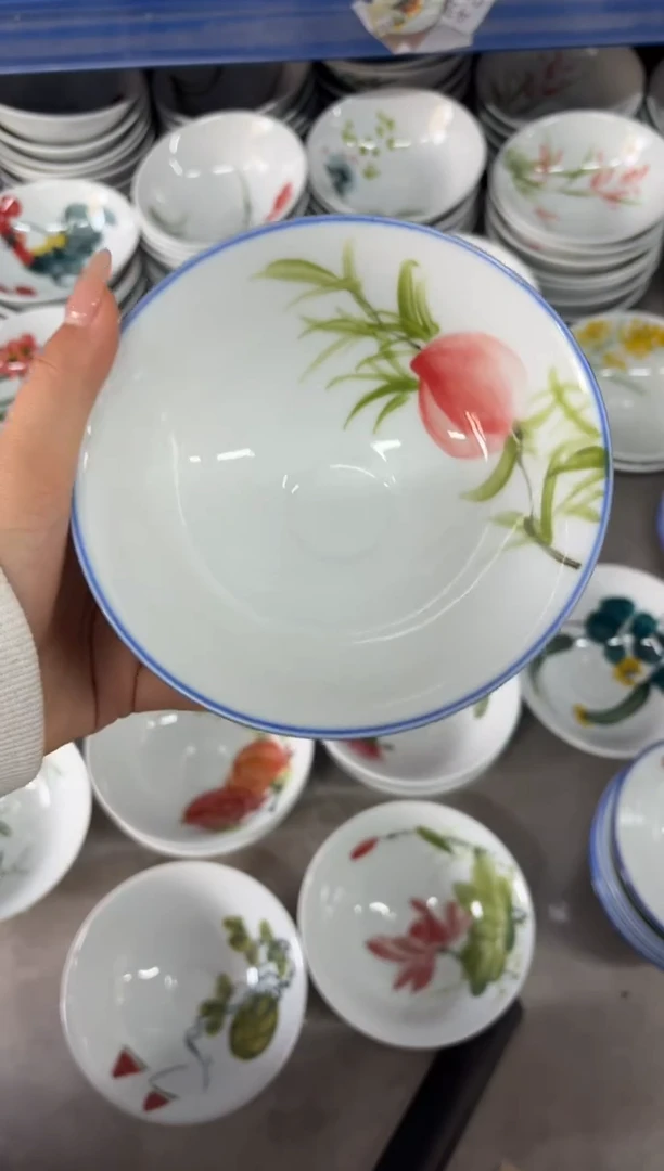 瓷片景德镇高温陶瓷食品级手绘釉中彩-斗笠碗