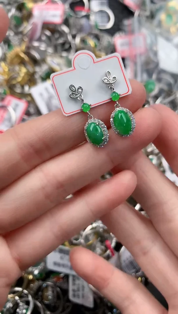 银S925镶嵌戒指翡翠444              10