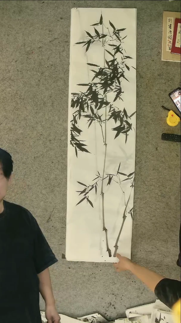 国画四尺对开  墨竹条屏 34*138cm