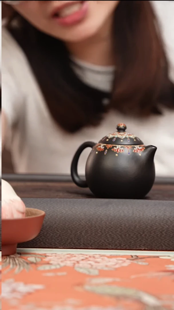 茶壶紫砂朱泥焐灰还原烧珐琅彩龙蛋160cc