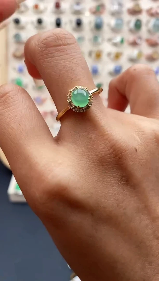 【闪购商品】翡翠戒指银S925镶嵌缅甸天然A货翡翠111  8+4