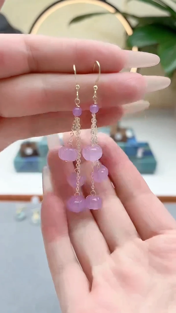 银S925镶嵌石英质玉耳饰00紫色南瓜小3颗