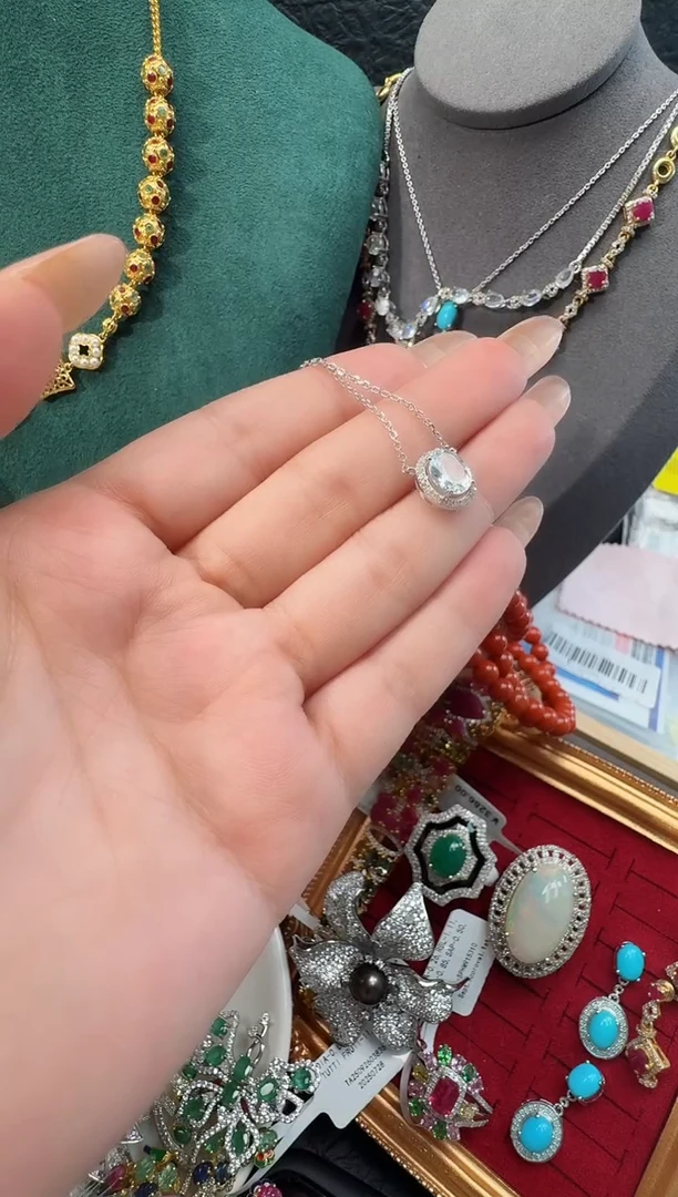 银S925镶嵌颈饰海蓝宝石项链