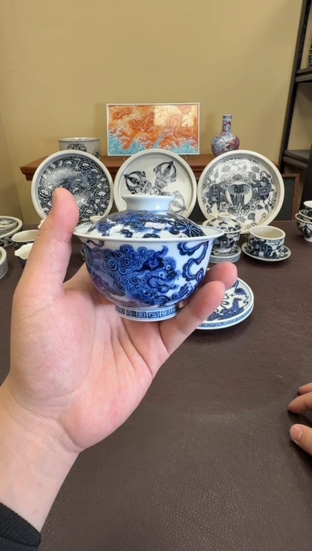 松风馆三狮子盖碗