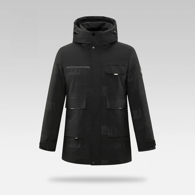 男士中长款连帽鸭绒羽绒服男款商务休闲百搭保暖羽绒外套男4D013