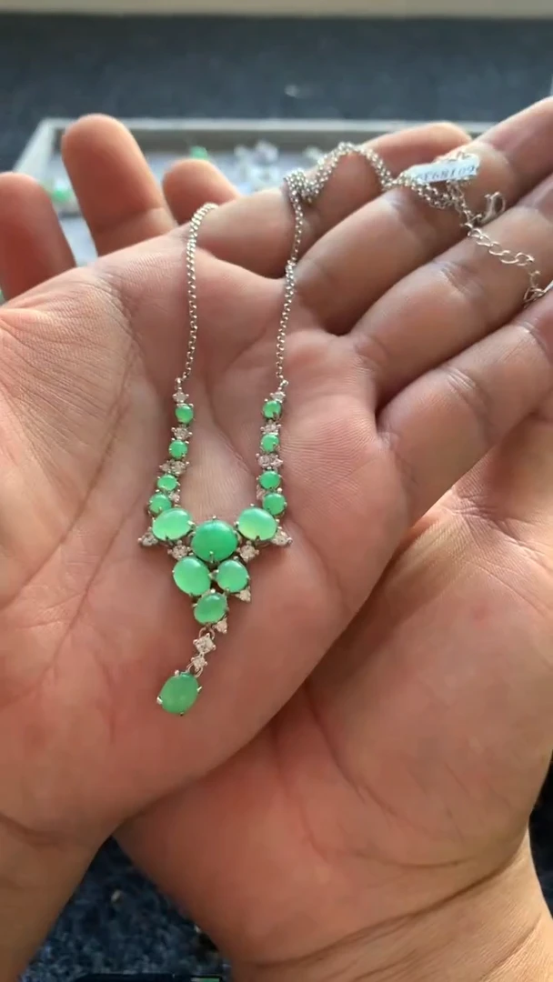 翡翠银S925镶嵌套链满色