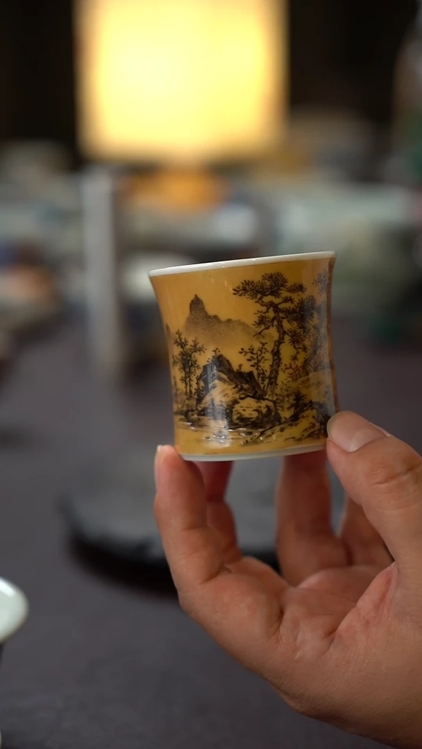 王钢全手工手绘宋画山水主人杯