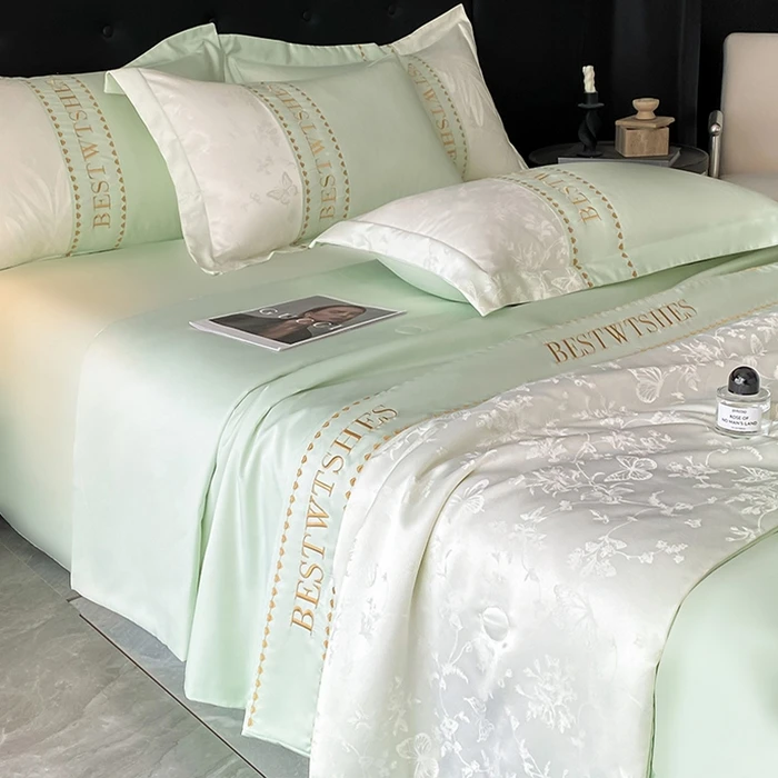 莱赛冰丝空调被绣花拼接提花水洗天丝夏被四件套真丝夏被夏凉被