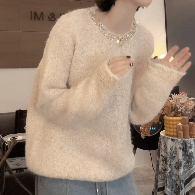 设计感亮片定制轻奢针织衫冬季2026新款时尚洋气高领圆领韩版毛衣