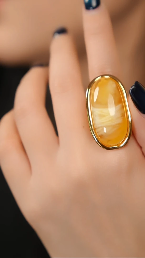 银S925镶嵌蜜蜡戒指拉丝金白戒指