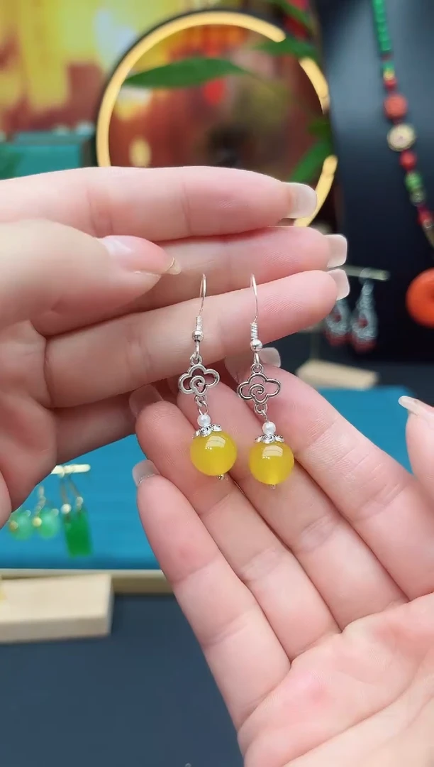 玛瑙/玉髓耳饰银S925镶嵌702000