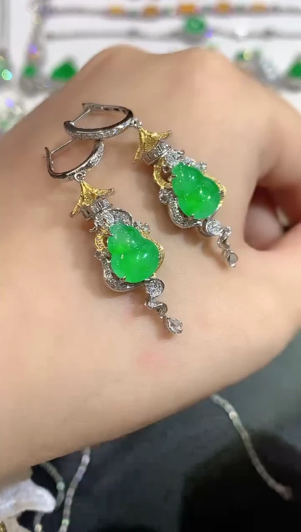 颈饰18K金镶嵌翡翠113-耳饰