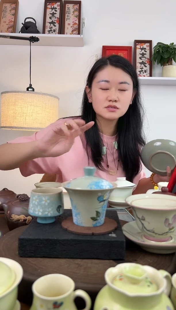 ?****?景德镇陶瓷青色盖碗套装