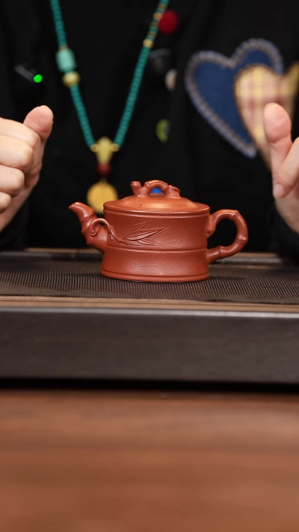 茶壶紫砂月亮  竹段 朱泥