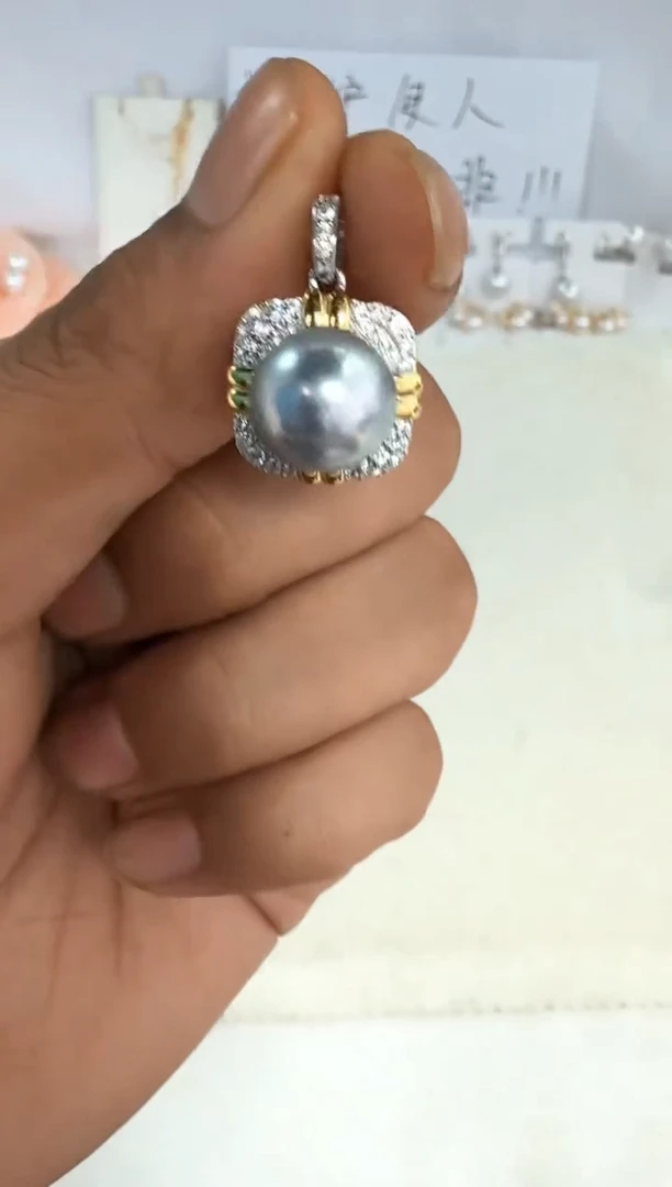 海水珍珠银S925镶嵌颈饰吊坠