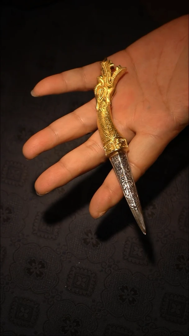 瓷片天*了瓷游记 古法银鎏金茶刀