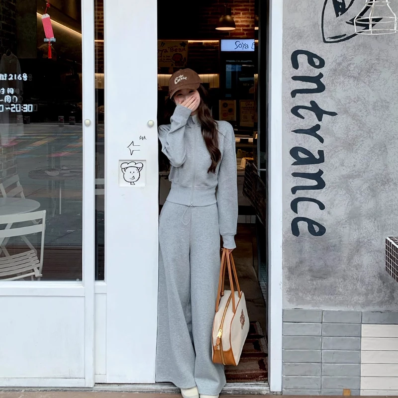 佐佐家小个子立领收腰卫衣外套休闲卫裤学院风套装春秋季女两件套