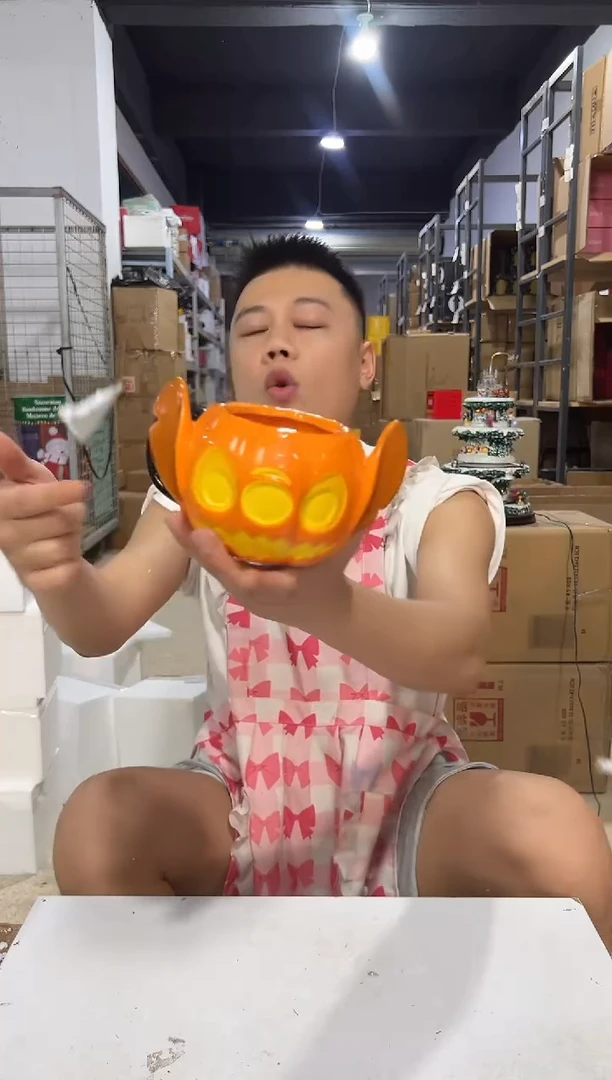 瓷片史迪仔南瓜头杯瑕疵不能喝冰裂