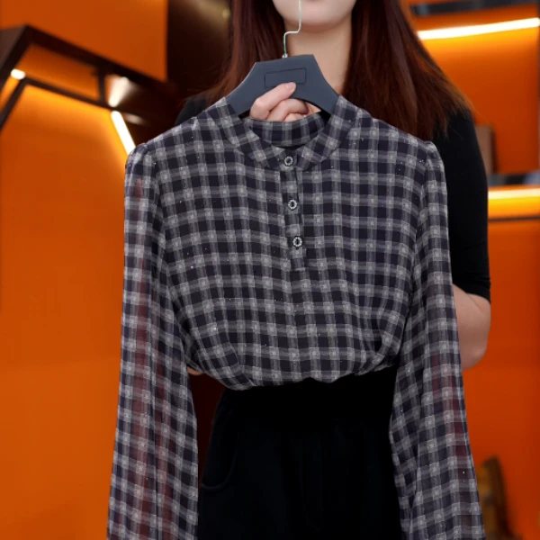 2025新款廊月江烟温柔圆领气质小衫套头衬衫长袖时髦上衣打底衫女