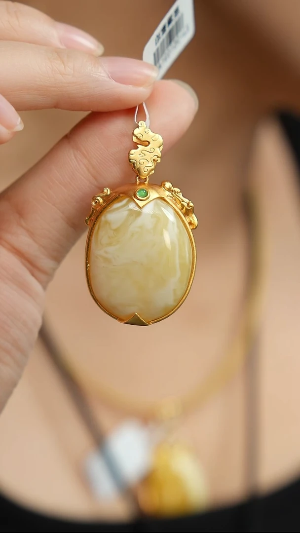 蜜蜡吊坠(赠链)银S925镶嵌景云