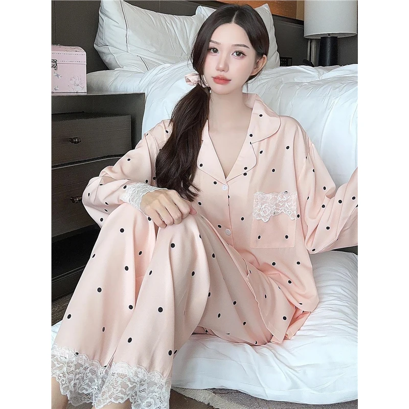 【栖居】睡衣女款春秋季长袖感家居服女秋款波点套装可外穿