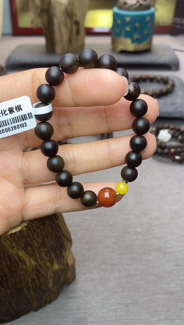 【闪购商品】沉香手串越南顺化玉化紫棋楠08 沉水单圈+配饰