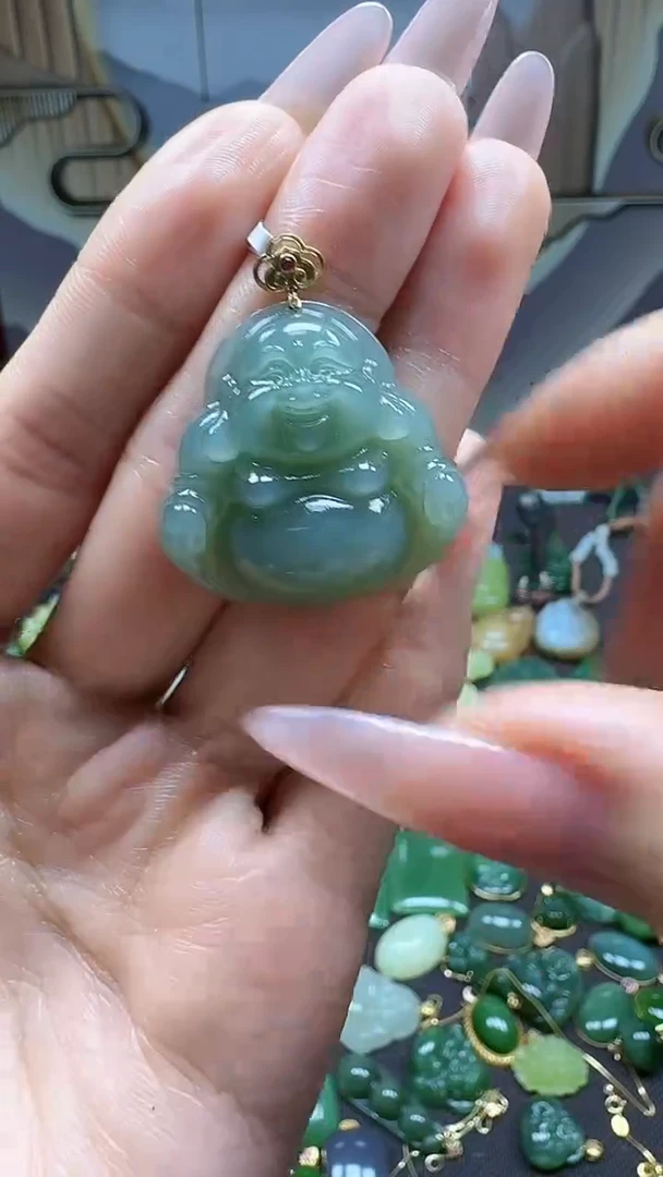 和田玉18K金镶嵌吊坠(不含链)1