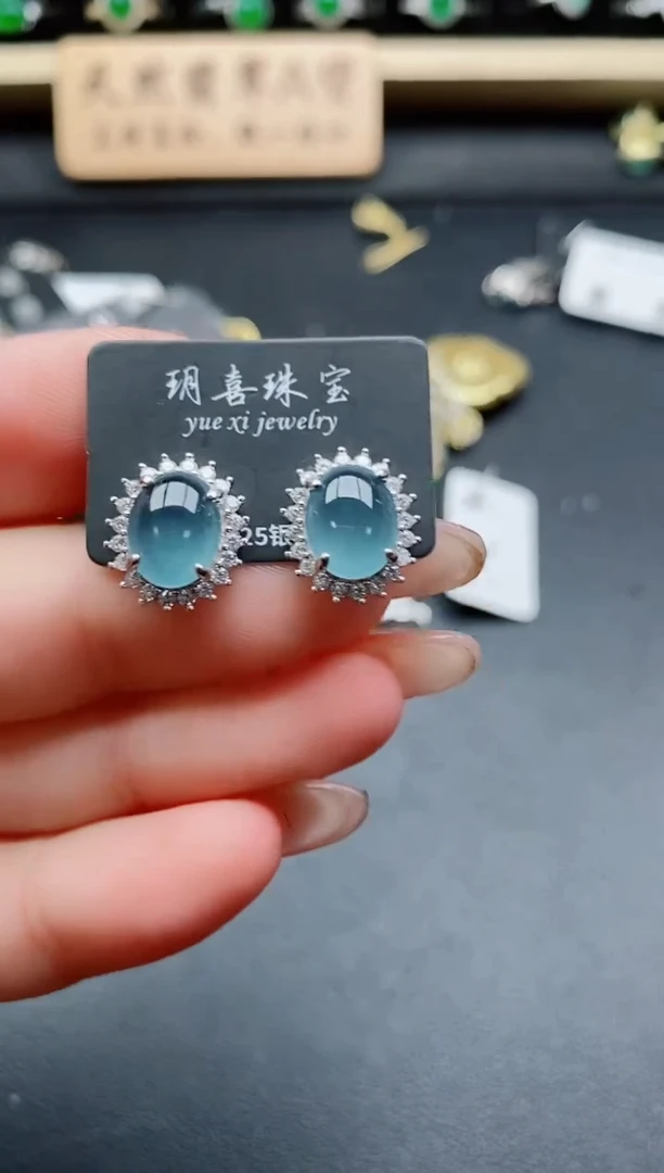 银S925镶嵌翡翠耳饰212212