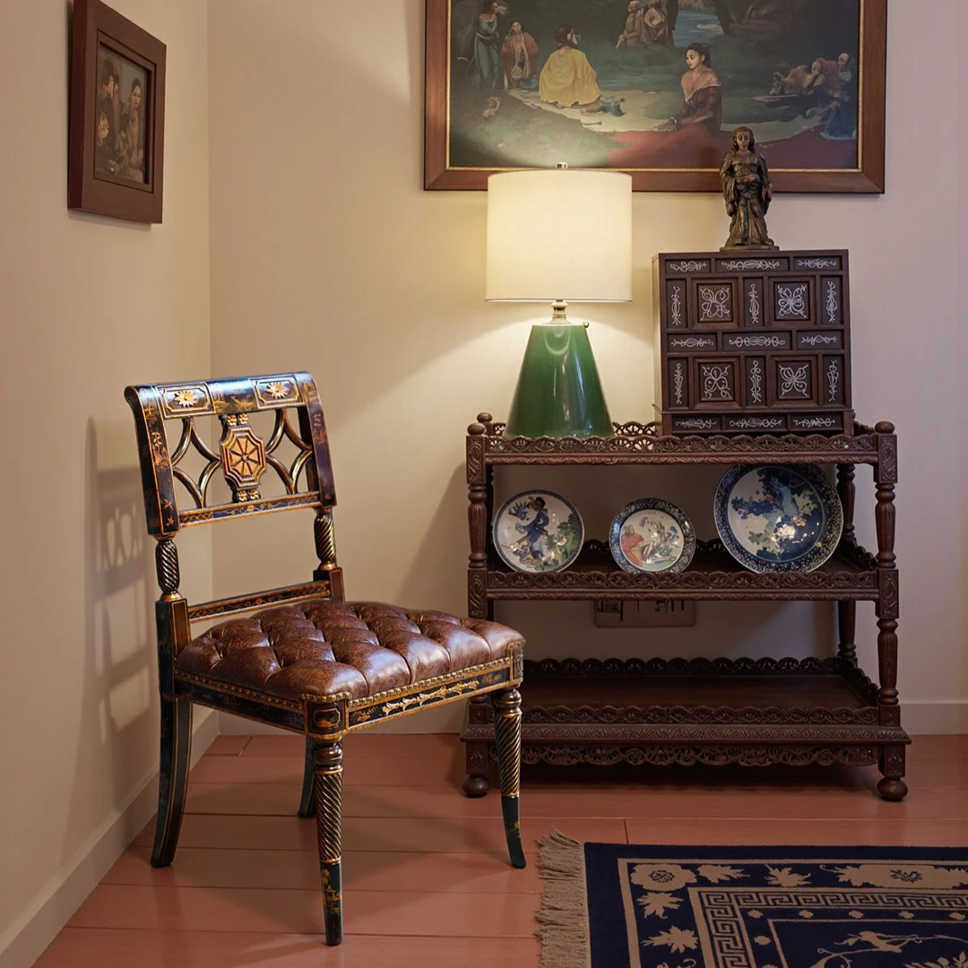 【本尼家】YS137法式中国风手工绘金山水人物图案/单椅