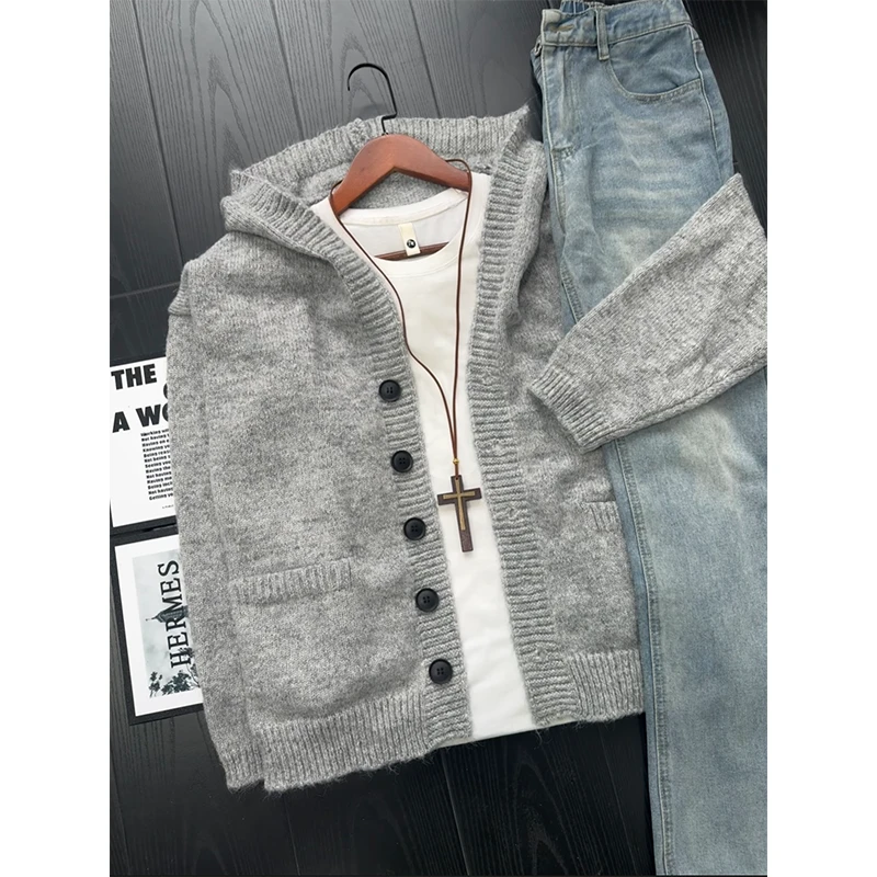cleanfit慵懒风针织开衫毛衣外套男款秋季高级感男装外套连帽卫衣
