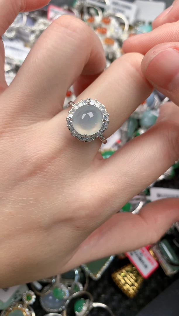 银S925镶嵌戒指翡翠666--1