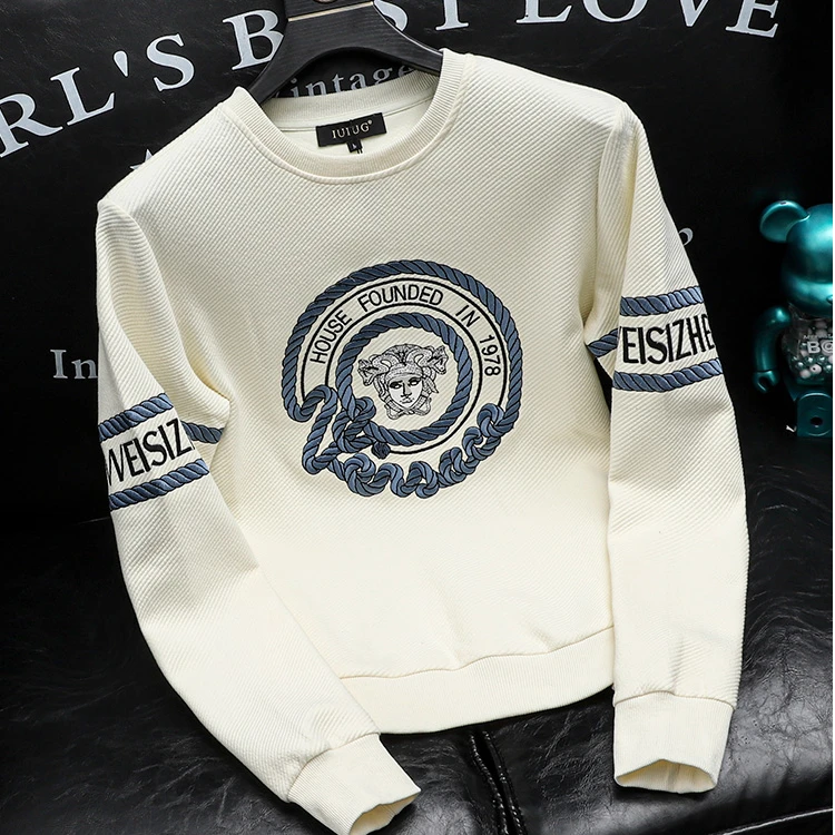 新款欧货重工刺绣圆领长袖卫衣男款2025秋冬高级男士打底衫衣服