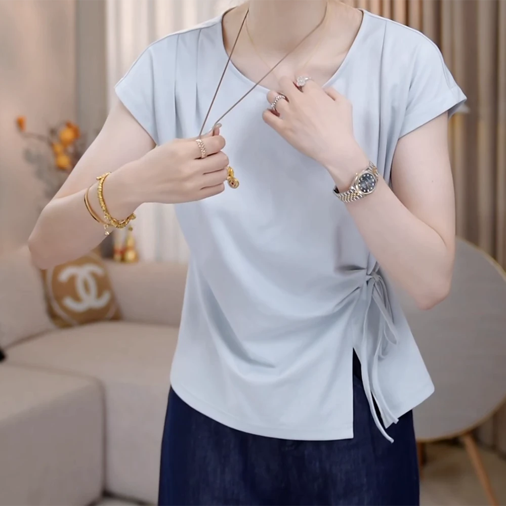 腰线密码～时髦感侧边抽绳显瘦小心机百搭T恤C5342