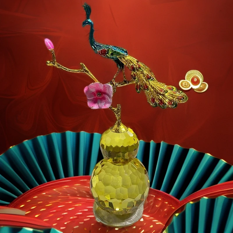 福禄孔雀黄葫芦摆件客厅玄招财位轻奢高档好物乔迁新居