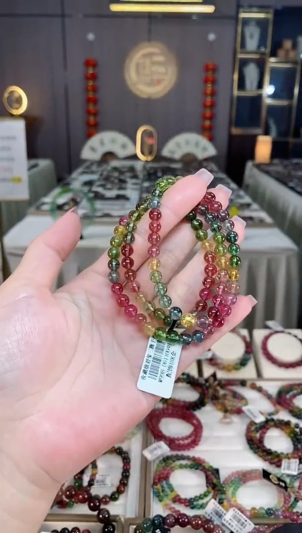 未镶嵌冰透净体老矿碧玺色标三圈手串6mm+碧玺hon多样性发一条