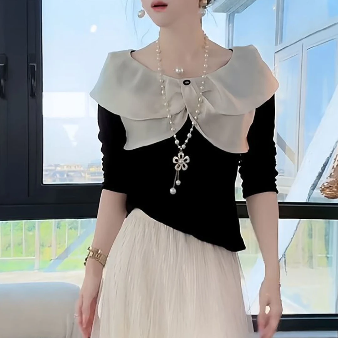 法式名媛风减龄长袖t恤女秋季新款甜美时尚洋气百搭显瘦上衣短款