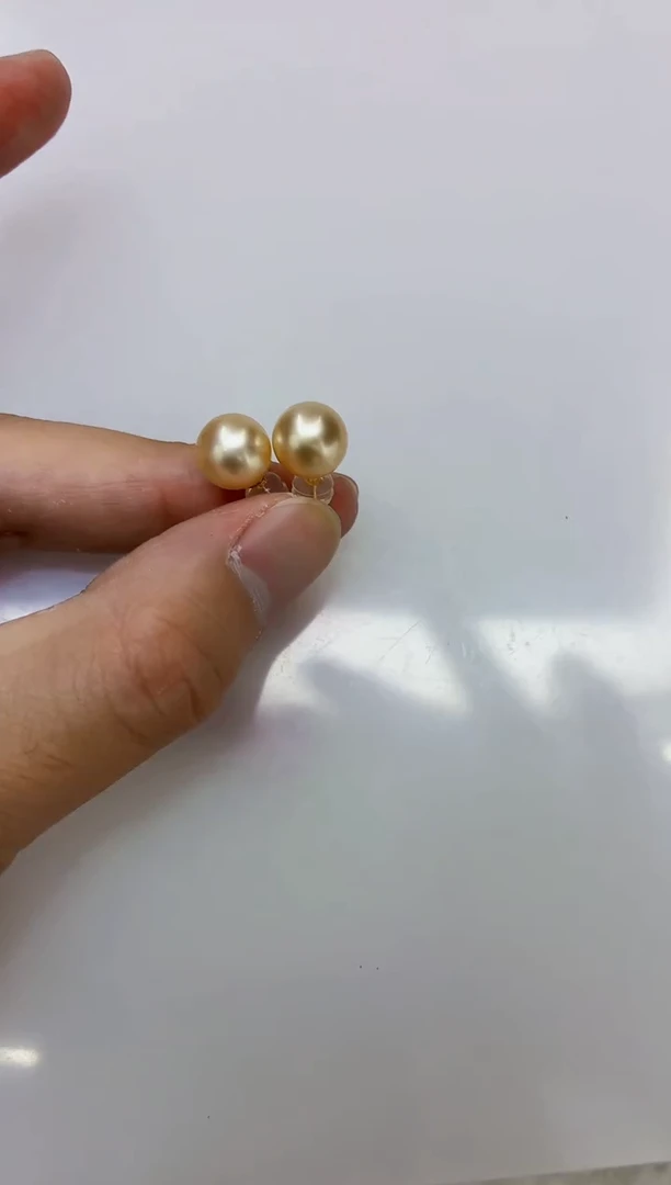18K金镶嵌DA海水珍珠金珠耳钉9-10 ss198