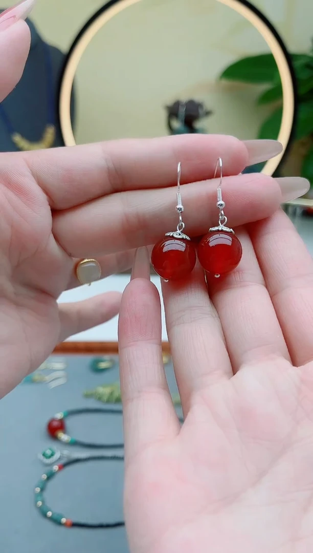 玛瑙/玉髓耳饰银S925镶嵌801