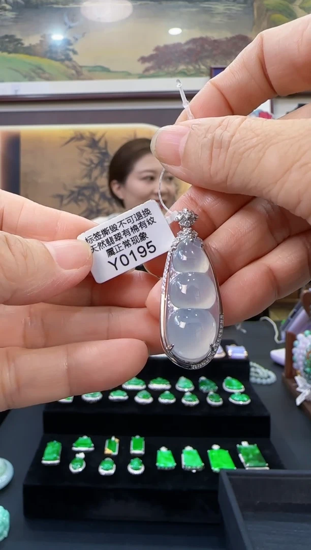 颈饰18K金镶嵌翡翠Y0195豆