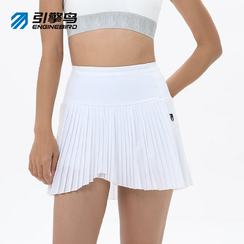 引擎鸟彩蝶百褶裙速干女网球运动半身裙夏季显瘦白色跑步运动短裙