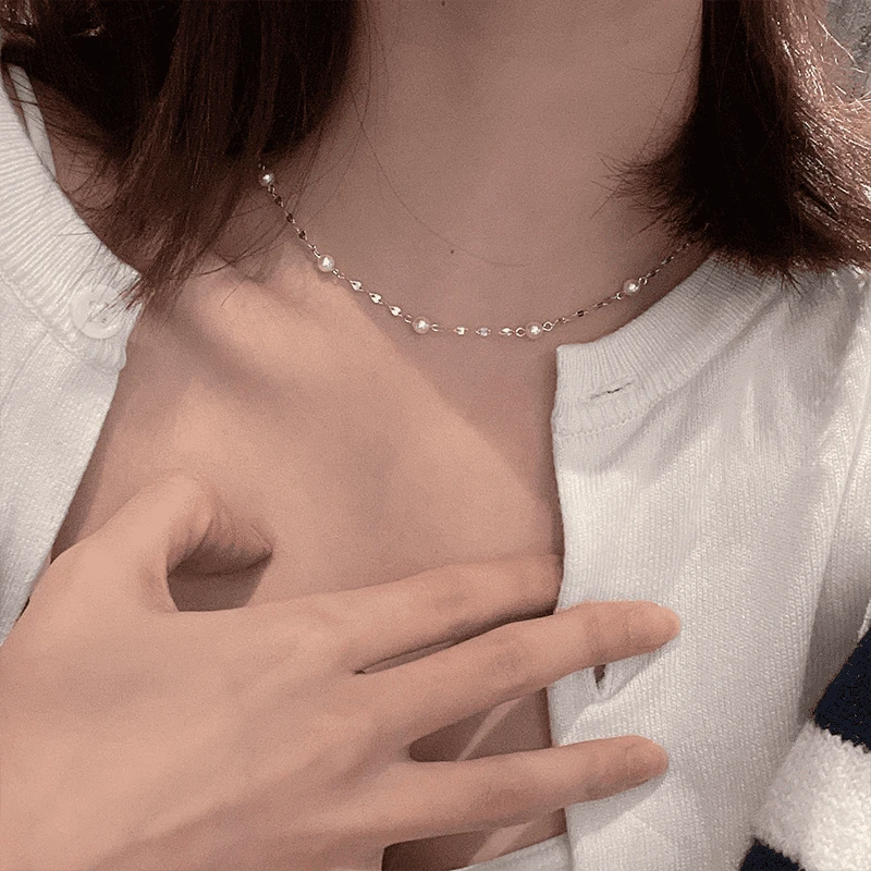 中国银都925纯银项链夏珠颈链气质冷淡风满天星锁骨链