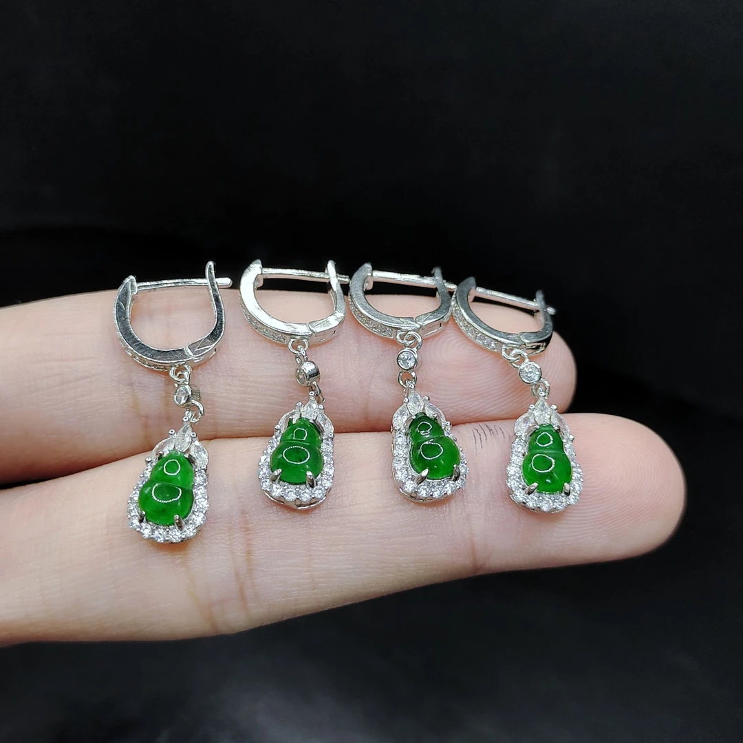 【老三珠宝】翡翠葫芦耳夹H23【多样性发其一】约7-6mm