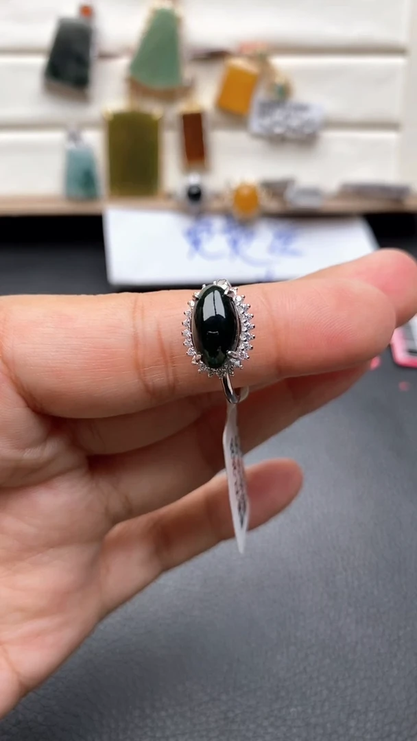 银S925镶嵌戒指翡翠1