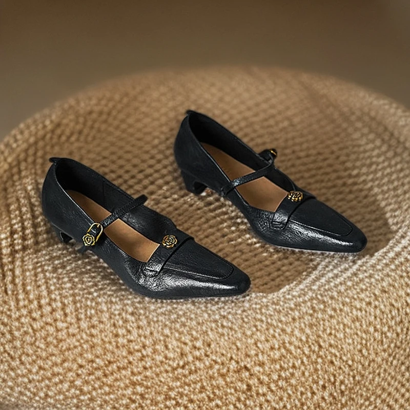 XFX【跟3CM】 水洗马皮浅口单鞋复古温柔平底鞋女鞋真皮百搭女鞋25