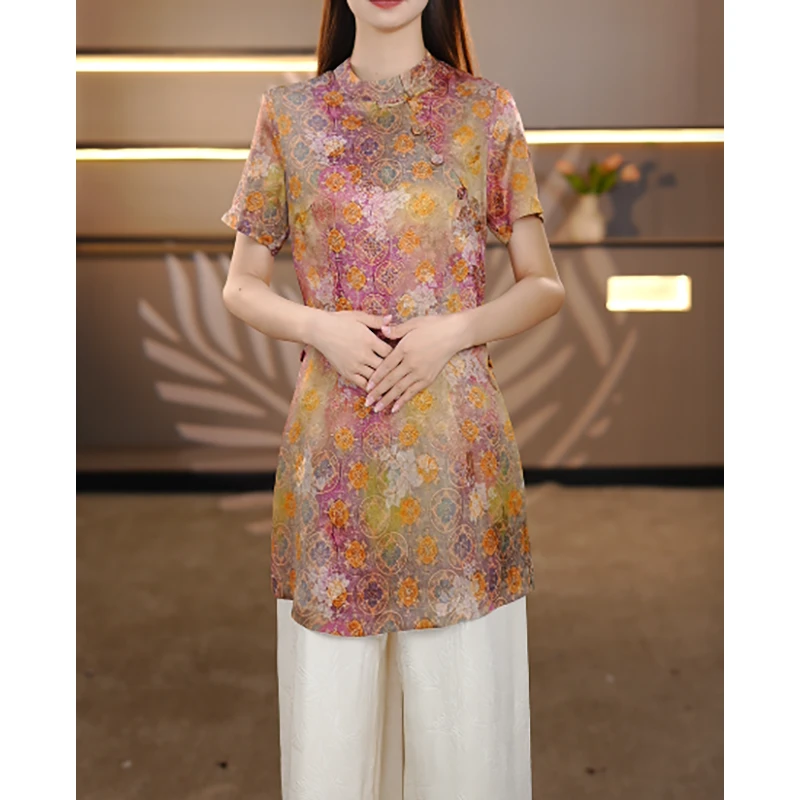 2025秋季新款新中式国风时尚气质百搭高级感印花衬衫上衣