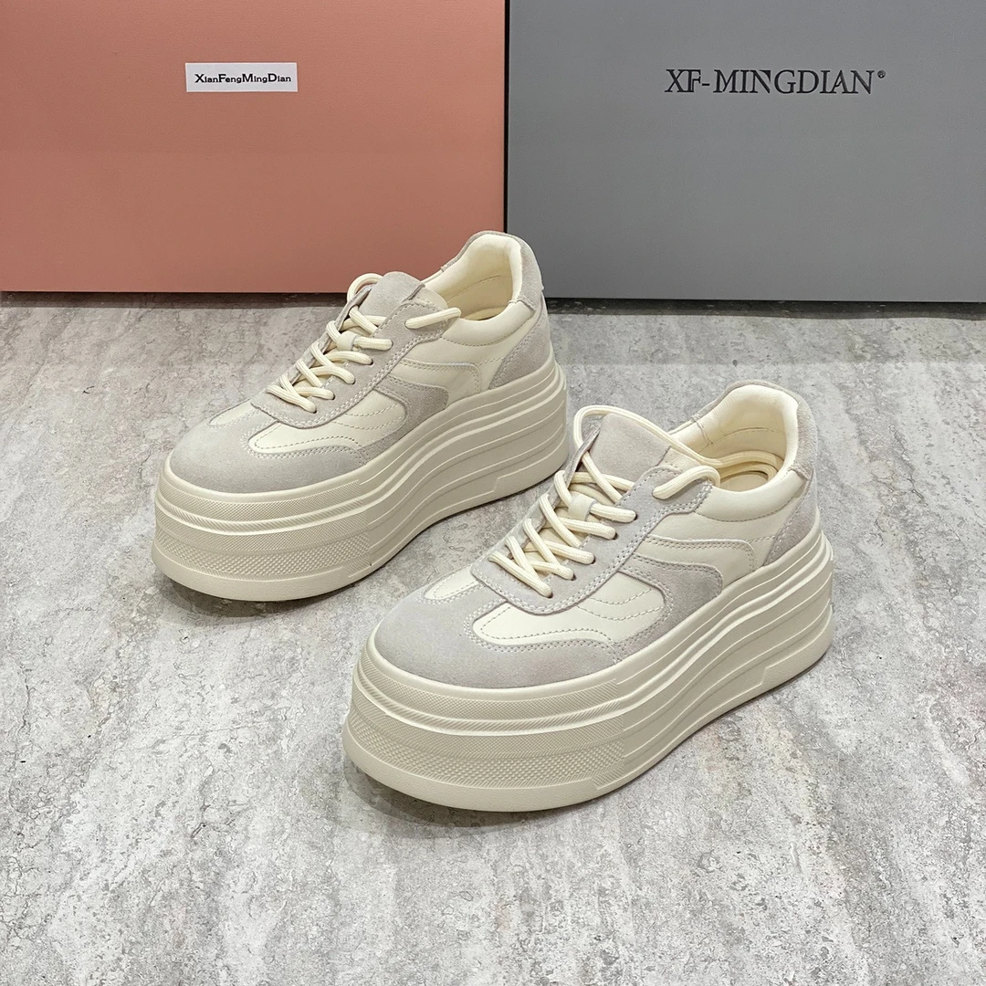 厚底德训鞋女款2025年秋季新款百搭小个子设计感轻便小白鞋子真皮