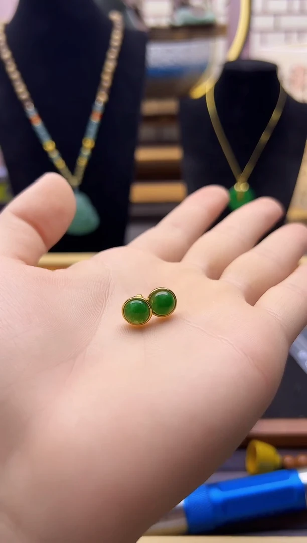 翡翠14K金镶嵌耳饰E144